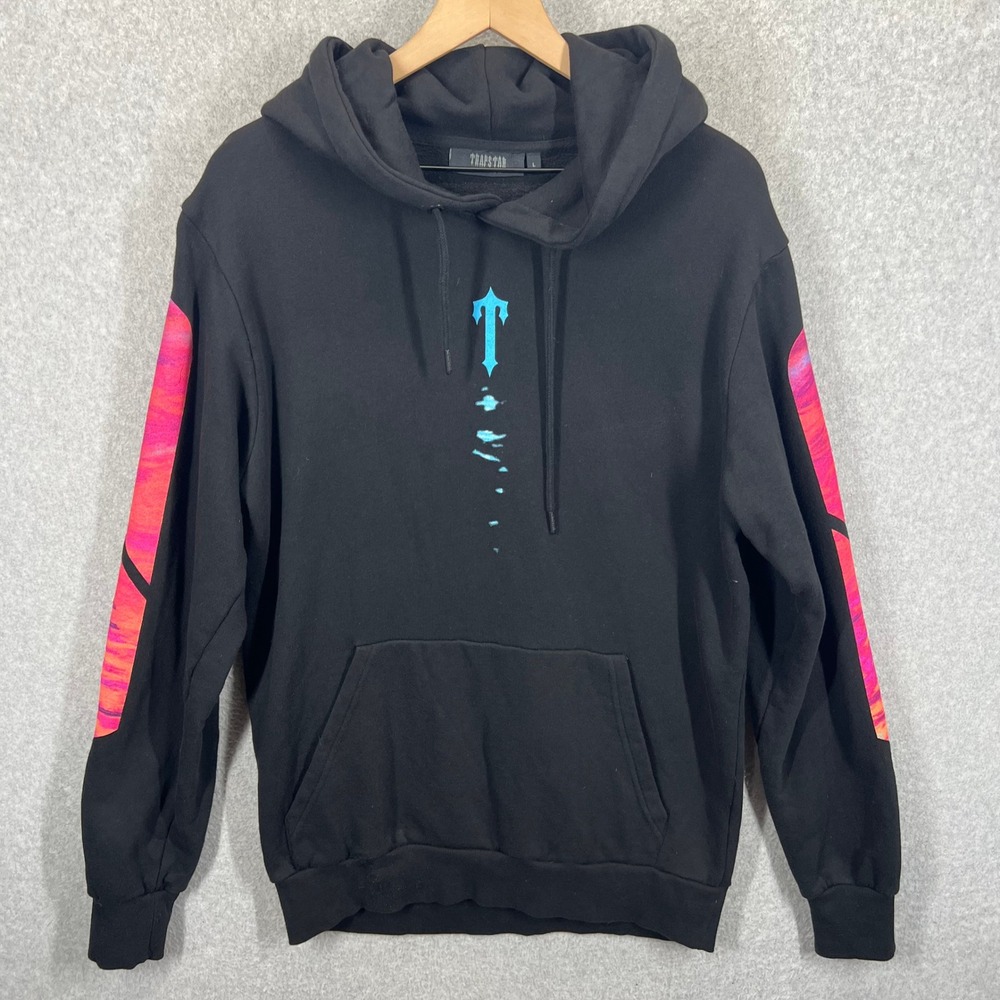 Trapstar x Dave Hoodie Mens L Black Sunset Graphic It's A Secret Pullover EUC